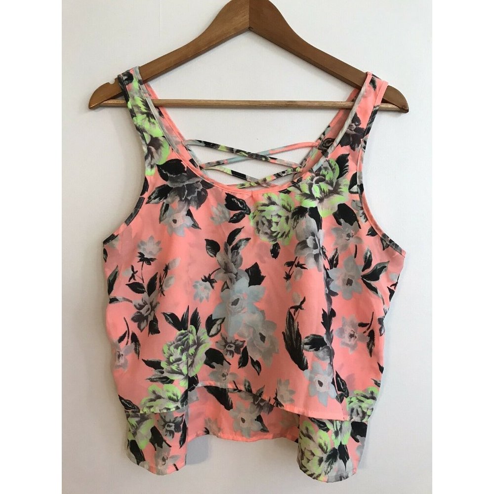 Charlotte Russe Coral Pink Floral Women's Large Tank Blouse Top